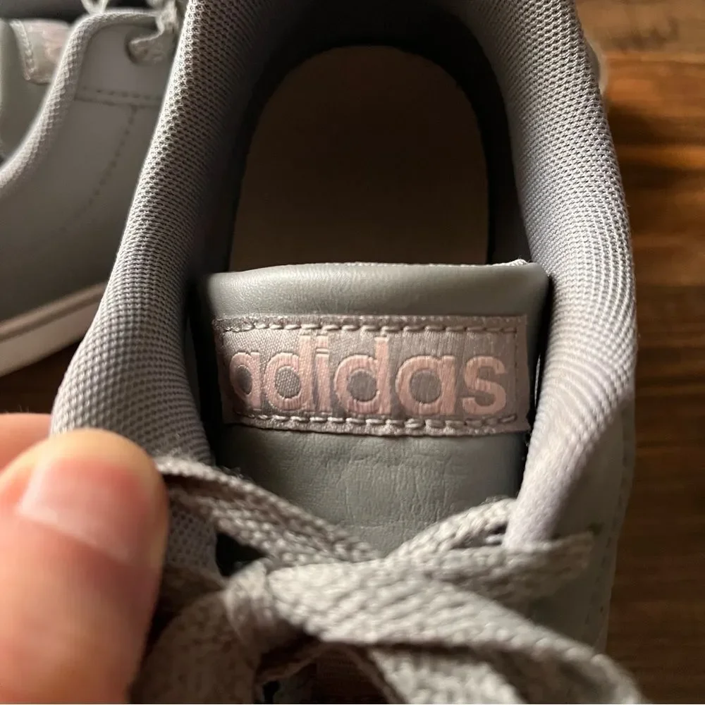Adidas Neo VS Pace Low Top Gray Leather & Pink Stripe Sneakers Shoes Size 9